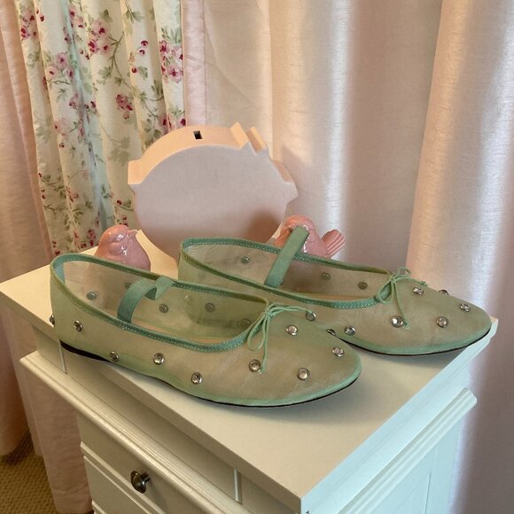 Loeffler Randall seafoam green mesh Leonie Mary Jane flats,